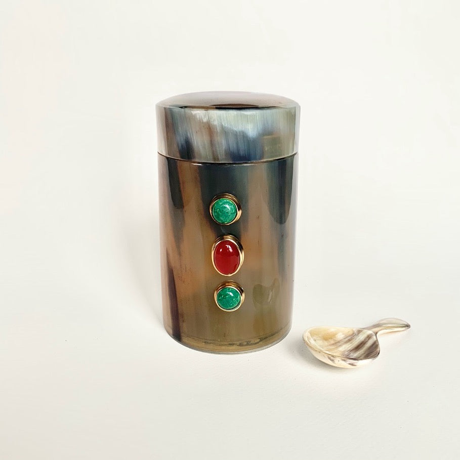 boîte à thé en corne, objets déco, turquoise verte, cornaline,  pierre semi-précieuse