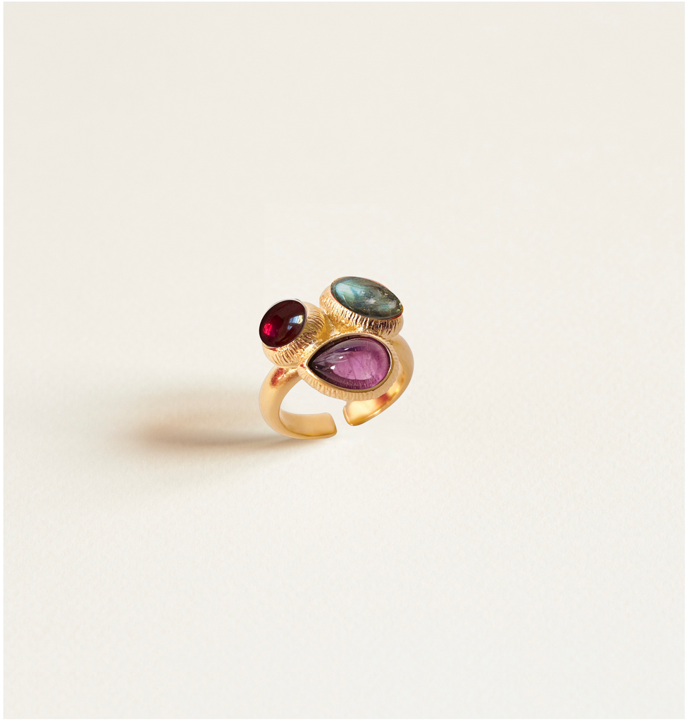 bague, trois pierres, améthyste, labradorite, grenat