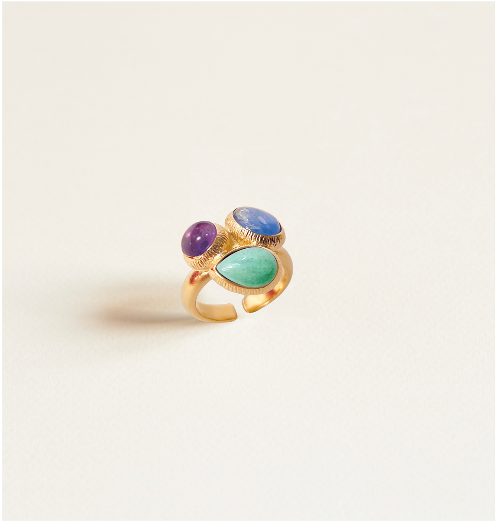 bague, trois pierres, amethyste, cyanite, aventurine
