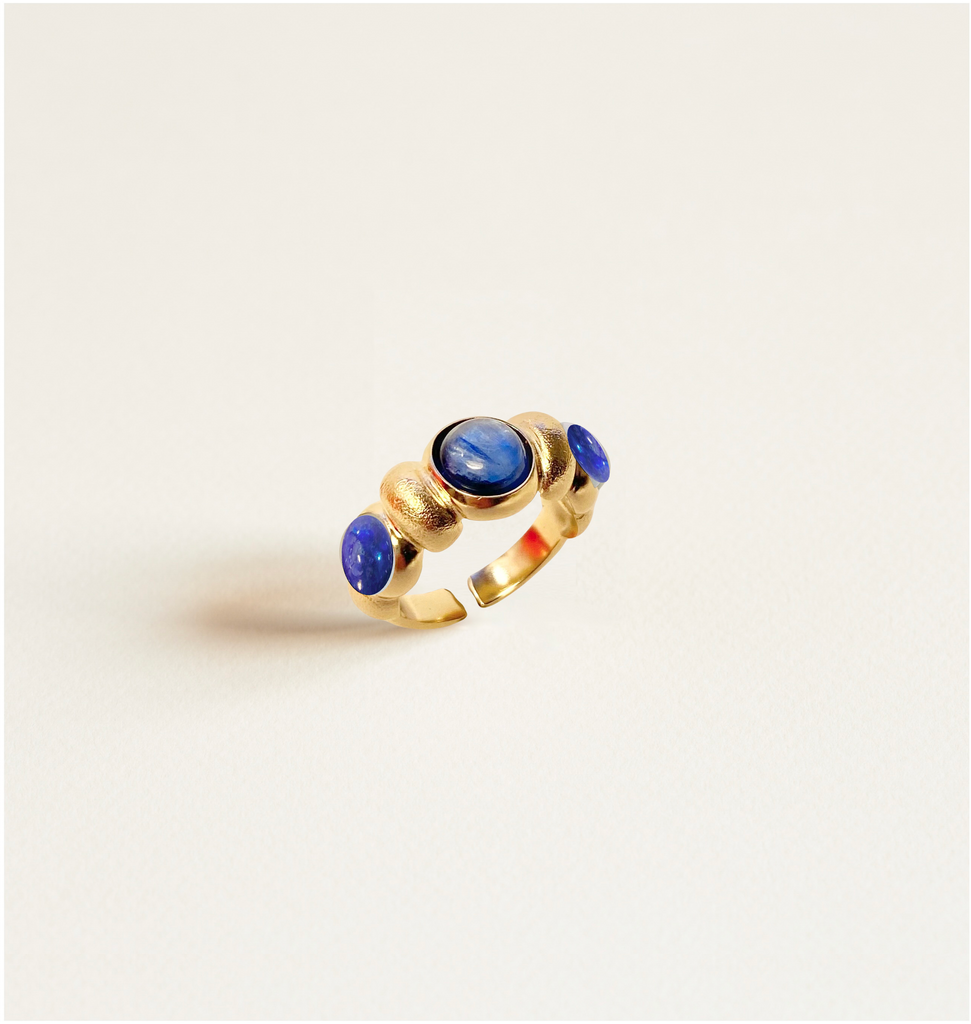 bague, trois pierres, cyanite, lapis lazuli