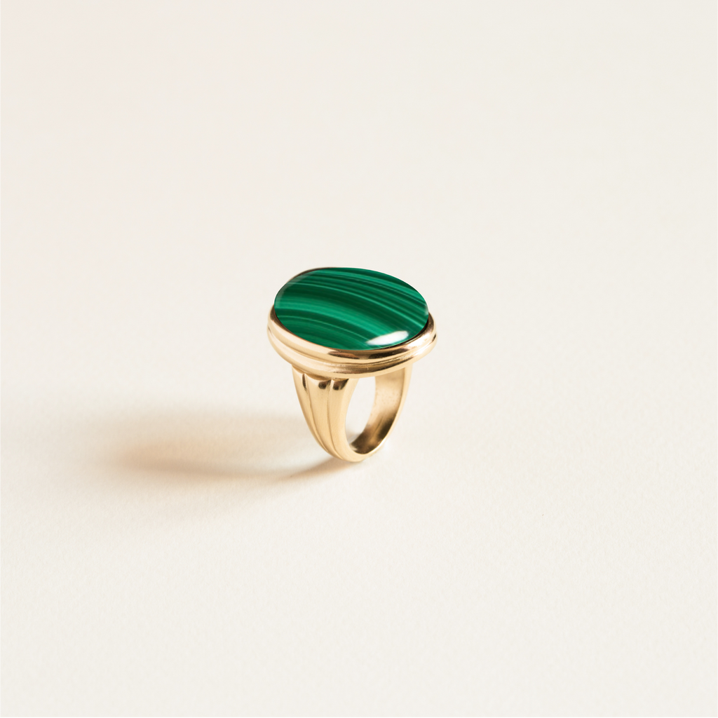 bague pierre ovale malachite