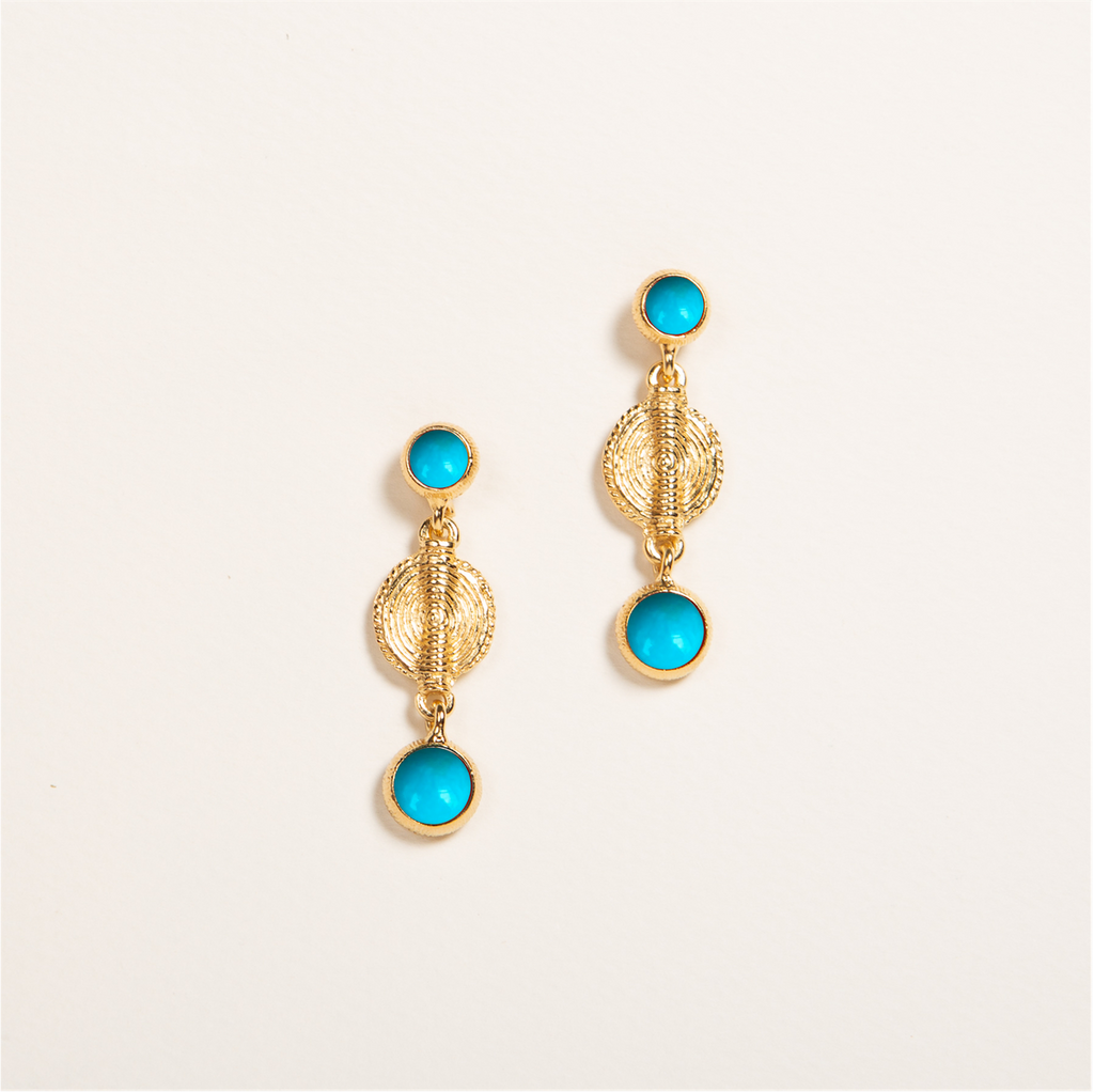 boucles d'oreilles, pierres semi précieuses, turquoise, inspiration grecque