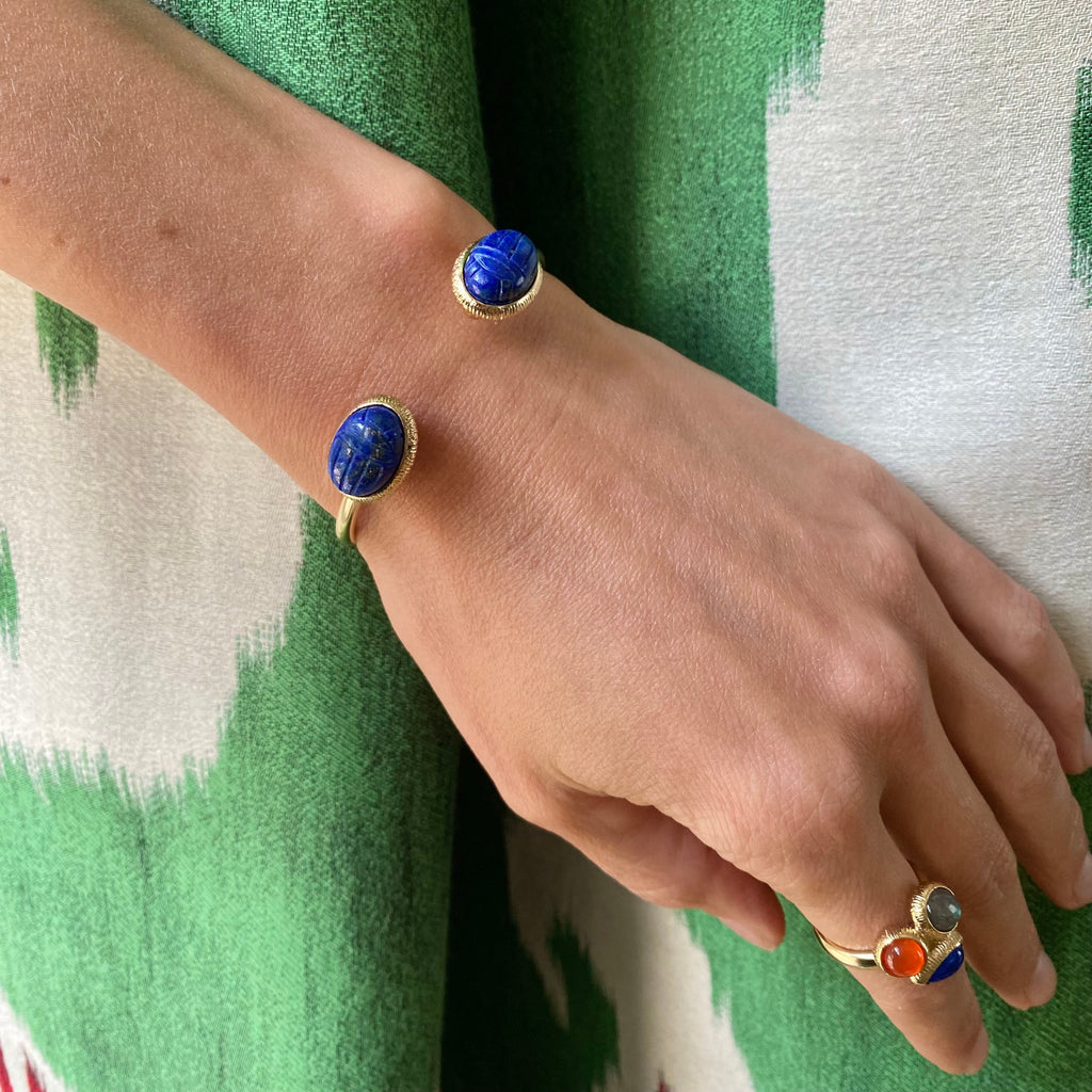 bracelet jonc, scarabée, lapis lazuli, pierre semi précieuse