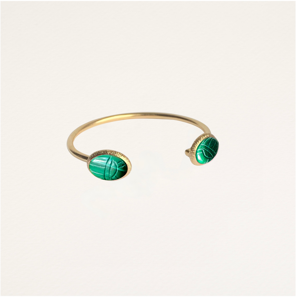 bracelet jonc, scarabée, malachite, pierre semi précieuse