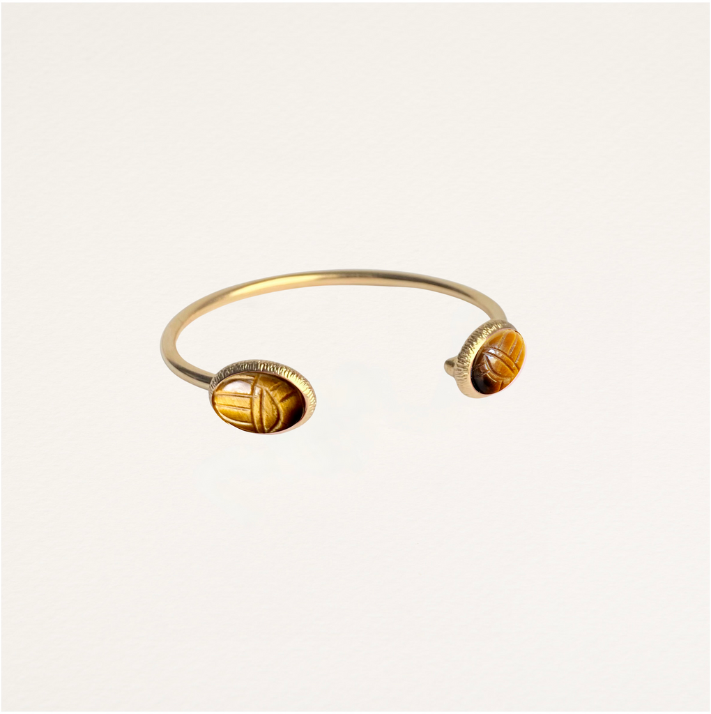 bracelet jonc, scarabée, oeil de tigre, pierre semi précieuse