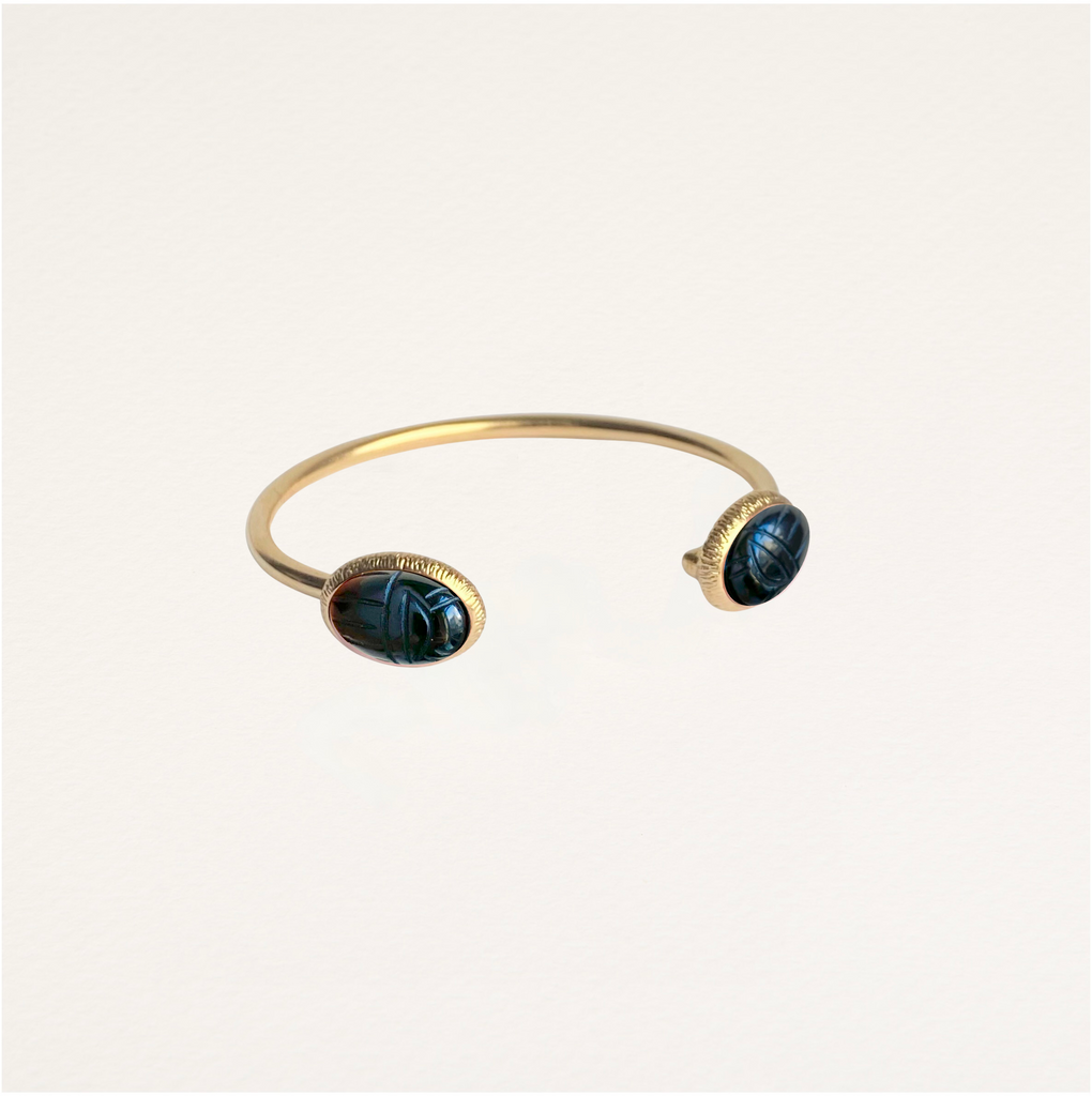 bracelet jonc, scarabée, onyx, pierre semi précieuse