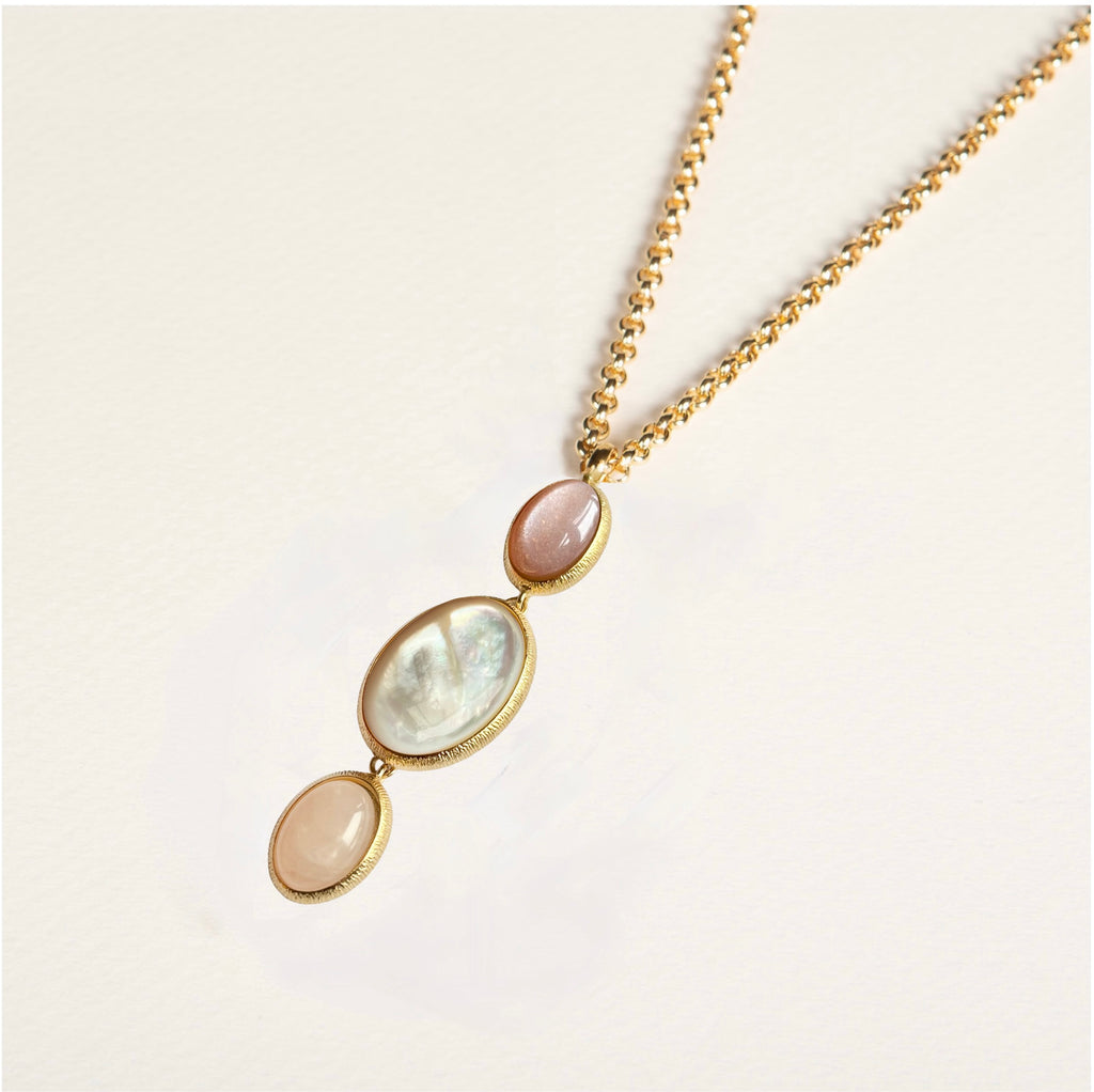 collier, pendentif, pierre naturelle, nacre, quartz rose