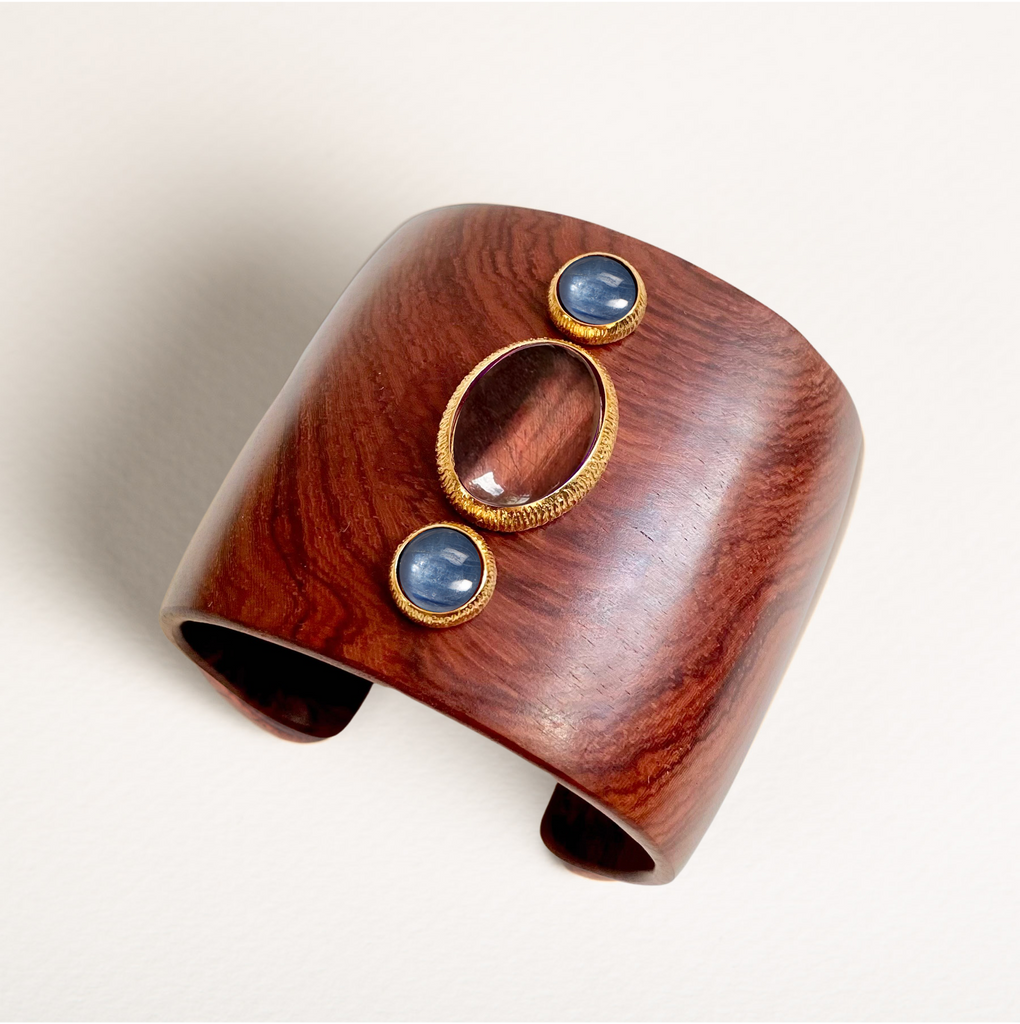 manchette en bois, cyanite, oeil de taureau