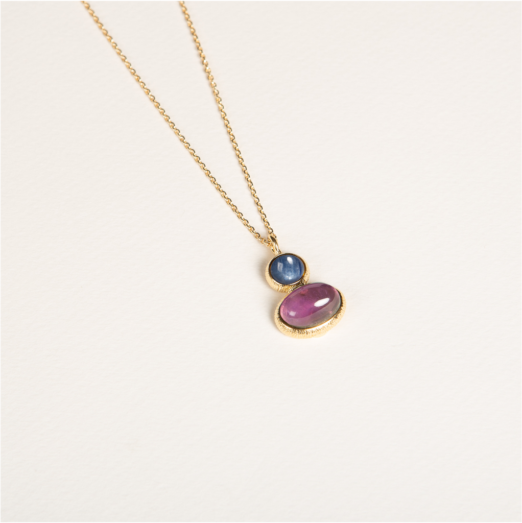 collier, pendentif, pierre semi précieuses, améthyste, cyanite
