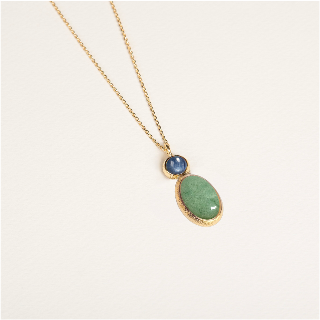 collier, pendentif, pierre naturelle, aventurine, cyanite