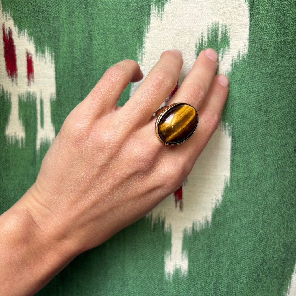 bague pierre ovale oeil de tigre