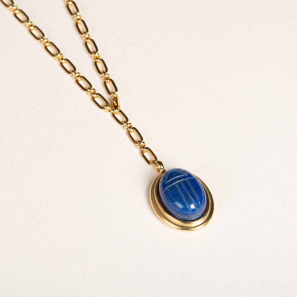 pendentif, collier scarabée, lapis lazuli, pierre semi précieuse